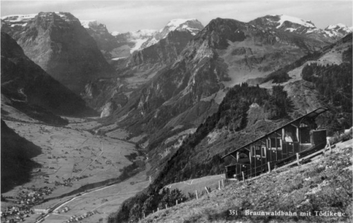Braunwaldbahn mit Toedikette vor 1935